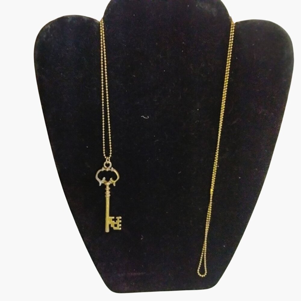 Skeleton Key Pendant Necklace Brass Ball Chain Vintage Style Steampunk Goth
